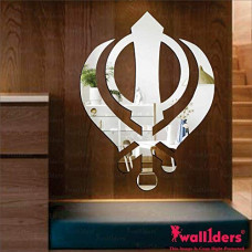 Onkar Khanda mirror stickers for wall, acrylic mirror wall decor sticker, mirror stickers for wall, acrylic mirror wall decor sticker, wall mirror stickers, Acrylic Stickers, Wall Stickers for Hall Room, Bed Room, Kitchen. (Silver)